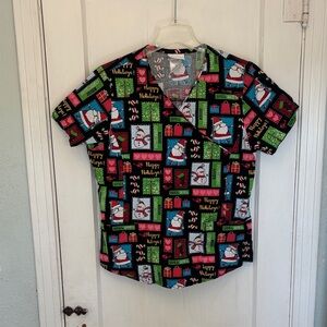 Scrubstar Black and Red Holiday Scrub Top